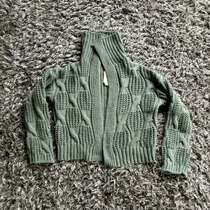 Hem and Thread Women's Size Small Cropped Cardigan Open Sweater Green